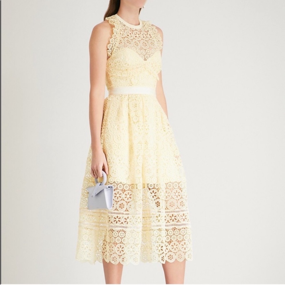 Self-Portrait Yellow circle floral lace halter midi dress
